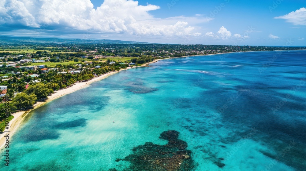 Obraz premium Aerial View of a Tropical Coastline with Turquoise Water