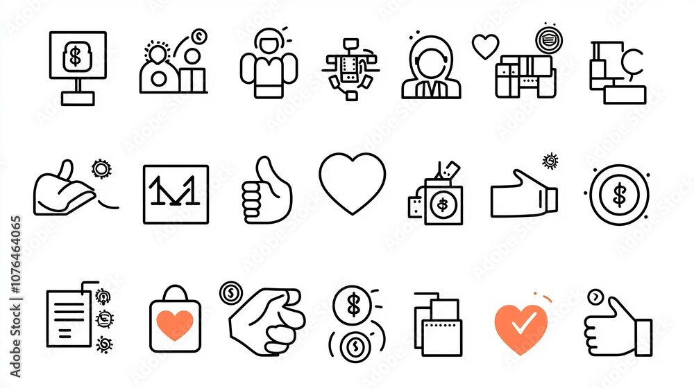 Collection of icons representing the concepts of charity philanthropy and community support Includes elements like handshakes open hands with coins heart symbols Collection of icons representing the concepts of charity philanthropy and community support Includes elements like handshakes open hands with coins heart symbols