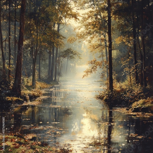 A Sunlit Stream Through a Dense Forest