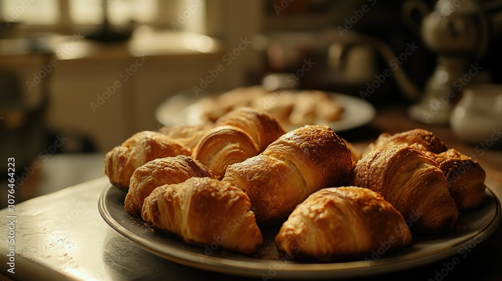 Freshly Baked Croissants on a Plate Freshly Baked Croissants on a Plate