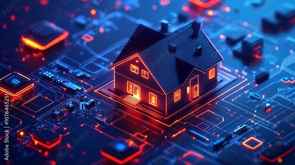 Intelligent Home Security Devices Glowing in Interconnected Network Intelligent Home Security Devices Glowing in Interconnected Network