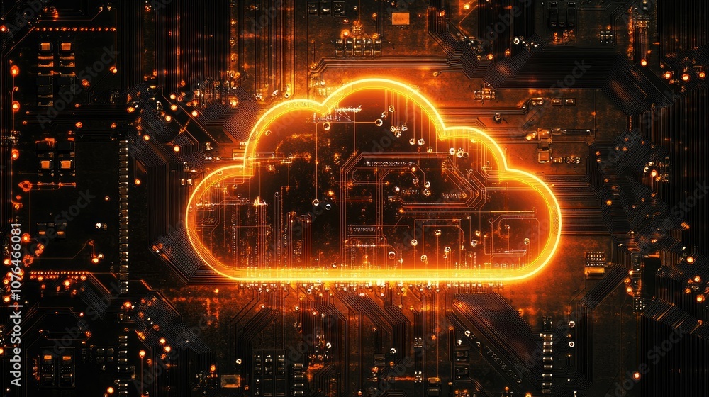 Fototapeta premium Futuristic Cloud Computing Interface with Circuit Design
