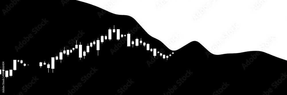 Abstract financial graph with uptrend line and black and white candlestick chart, portfolio diversification, profit projections, money management Abstract financial graph with uptrend line and black and white candlestick chart, portfolio diversification, profit projections, money management