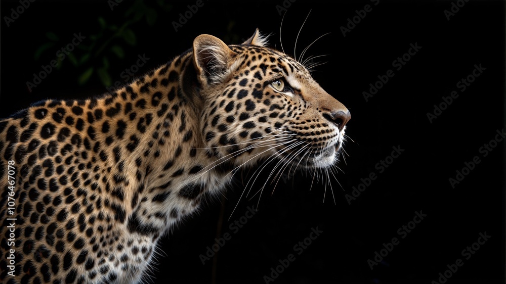 Fototapeta premium leopard on black background, background with empty space for text