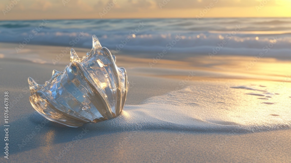 Glass Shell on a Sandy Beach at Sunset Glass Shell on a Sandy Beach at Sunset
