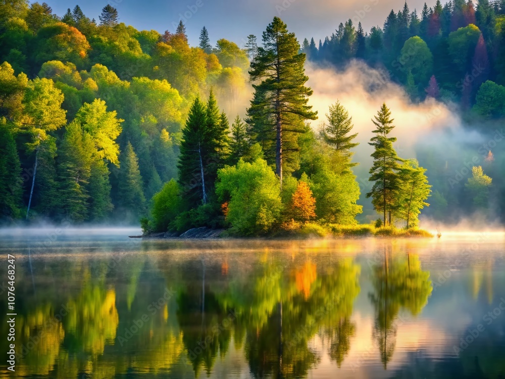 Enigmatic Fog and Mist Enveloping a Serene Lakeside Forest in Eastern Ontario, Capturing the Mystique of Nature's Waterfront Beauty Enigmatic Fog and Mist Enveloping a Serene Lakeside Forest in Eastern Ontario, Capturing the Mystique of Nature's Waterfront Beauty