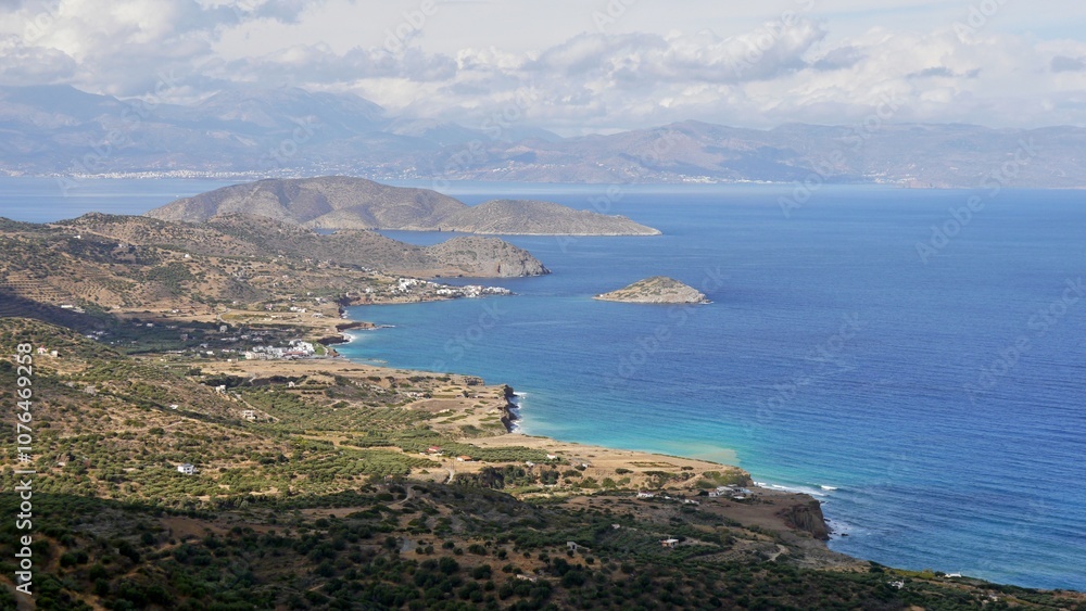 Sea coast view from the mountains on the island of Crete Sea coast view from the mountains on the island of Crete