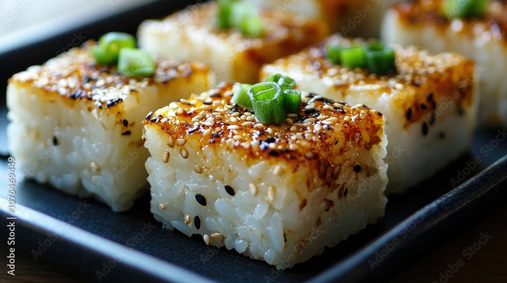 Deliciously Grilled Sushi Squares with Green Onion Topping Deliciously Grilled Sushi Squares with Green Onion Topping