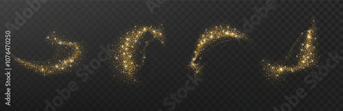 Abstract gold glitter design element. Magic gold dust trail for New Year, Merry Christmas greeting card design.