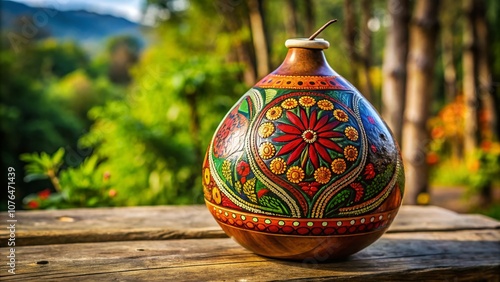 Exquisite Cuia Gourd with Elegant Design Set Against a Natural Background, Ideal for Traditional Beverage Photography and Cultural Representations in Stock Images photo