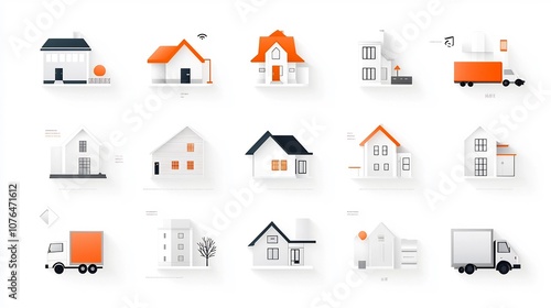 Comprehensive Icon Collection Covering Home Residential and Moving Related Imagery in a Clean Simple Aesthetic photo