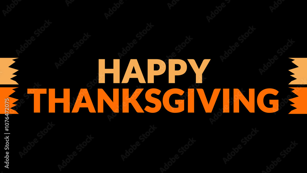 Fototapeta premium Happy Thanksgiving text with side lines on a black background.