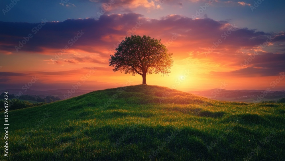 Lone Tree on a Hilltop at Sunset Lone Tree on a Hilltop at Sunset