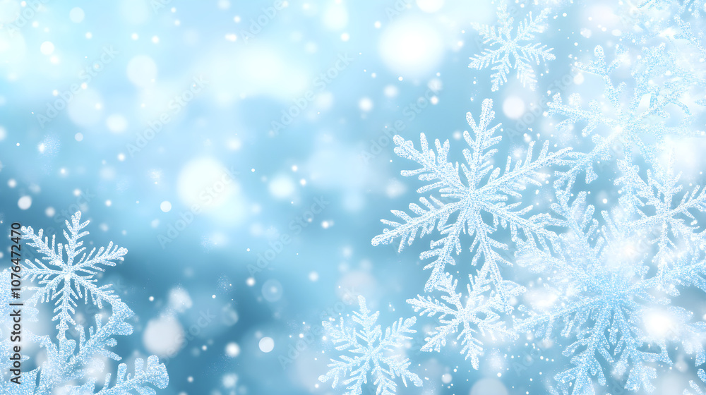 Winter card with white frosty snowflake on blue bokeh background. Magical macro snow backdrop. Holiday celebration greeting card for Christmas New Year. Xmas banner. Winter season concept Winter card with white frosty snowflake on blue bokeh background. Magical macro snow backdrop. Holiday celebration greeting card for Christmas New Year. Xmas banner. Winter season concept
