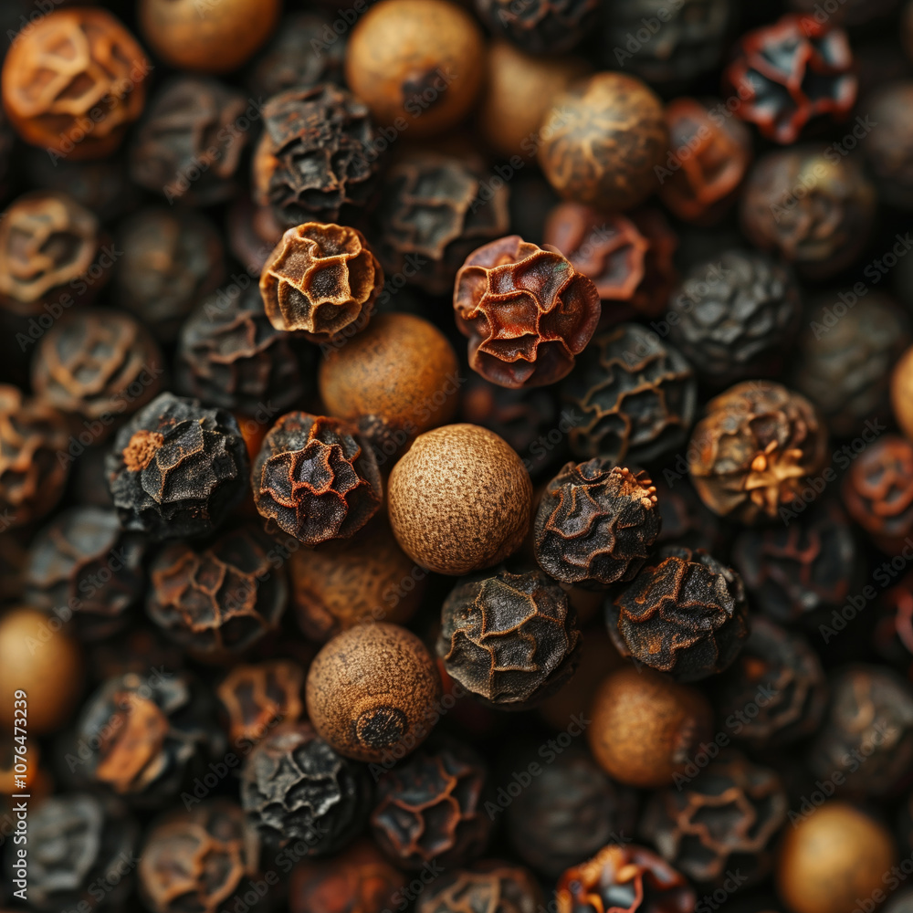 Pepper, allspice peas or myrtle pepper in the background. Pepper, allspice peas or myrtle pepper in the background.