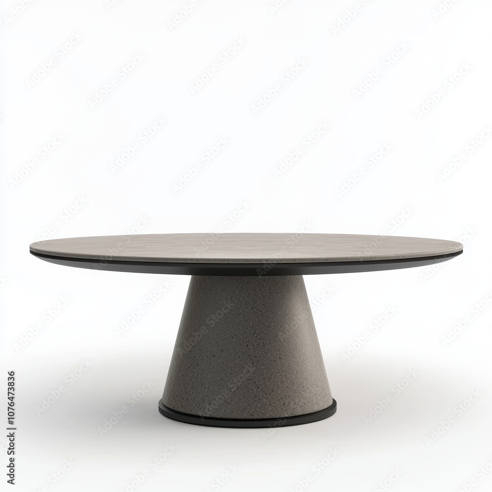 A round table with a black base and a grey top A round table with a black base and a grey top