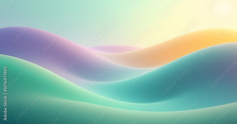 Fototapeta premium A serene, pastel-toned abstract landscape with smooth, flowing waves of soft colors blending seamlessly into one another, evoking calm and tranquility.