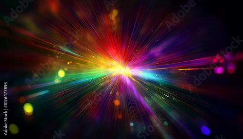 Abstract Lens flare effect on black background. Abstract Sun burst, sun flare nature abstract rainbow colorful backdrop, blinking sun burst, lens flare optical rays.