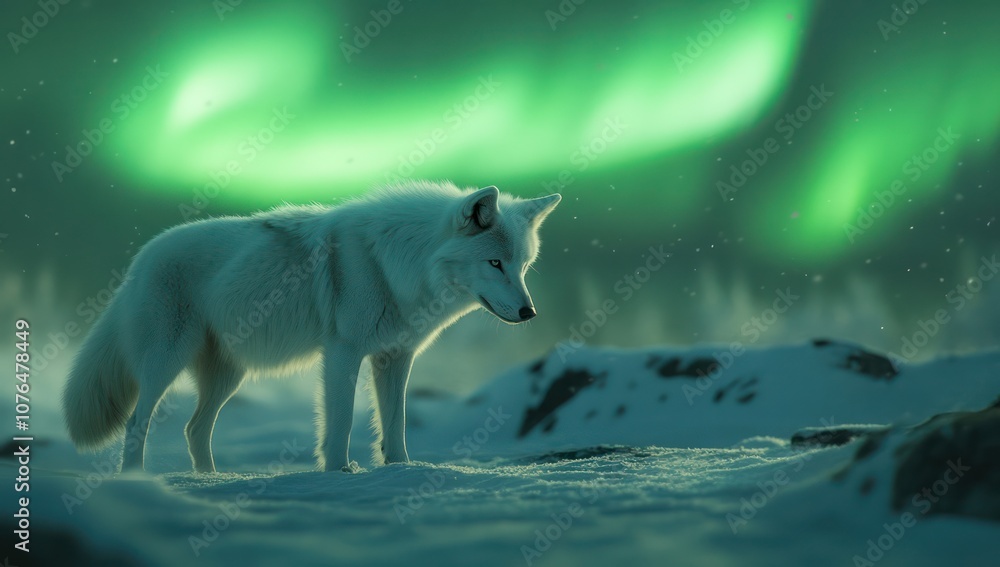 Arctic Wolf Under the Aurora Borealis Arctic Wolf Under the Aurora Borealis