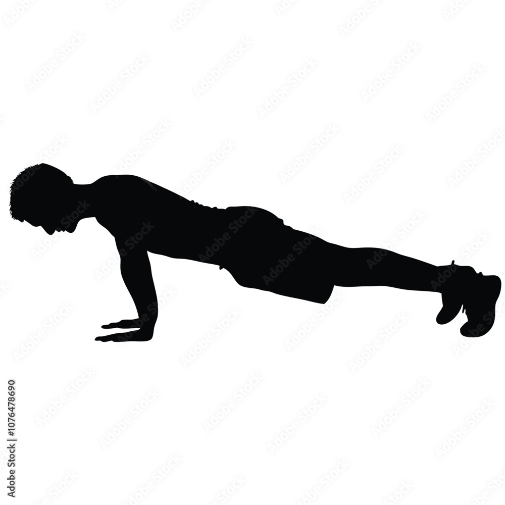 A man doing a push up. He is wearing shorts and a shirt A man doing a push up. He is wearing shorts and a shirt