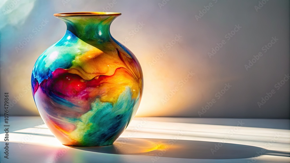 A striking watercolor vase contrasts beautifully with a clean white background, presenting a surreal blend of colors captured through artistic photography for an enchanting effect. A striking watercolor vase contrasts beautifully with a clean white background, presenting a surreal blend of colors captured through artistic photography for an enchanting effect.