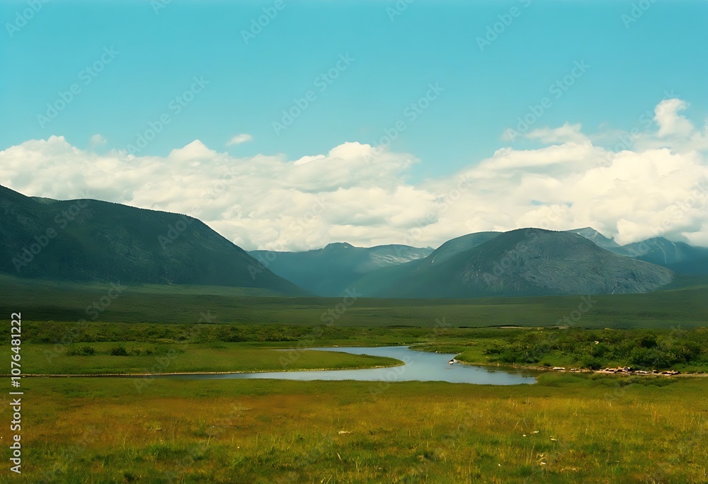 landscape with lake and mountains landscape with lake and mountains