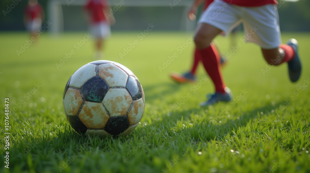 Player prepares to kick soccer ball on lush grass field during match Player prepares to kick soccer ball on lush grass field during match