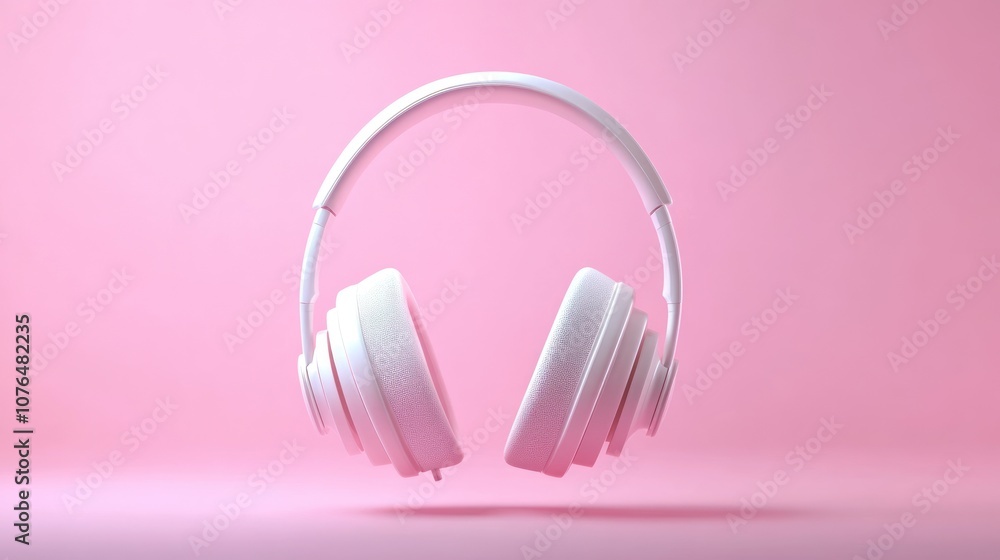 White Headphones on a Pink Background White Headphones on a Pink Background