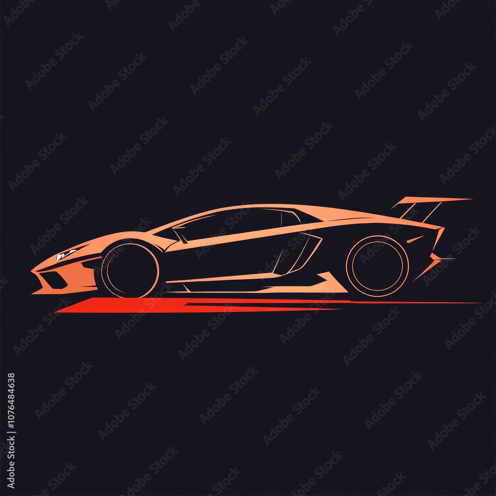 Naklejka premium Side view of a black sports car on a red track with motion blur.