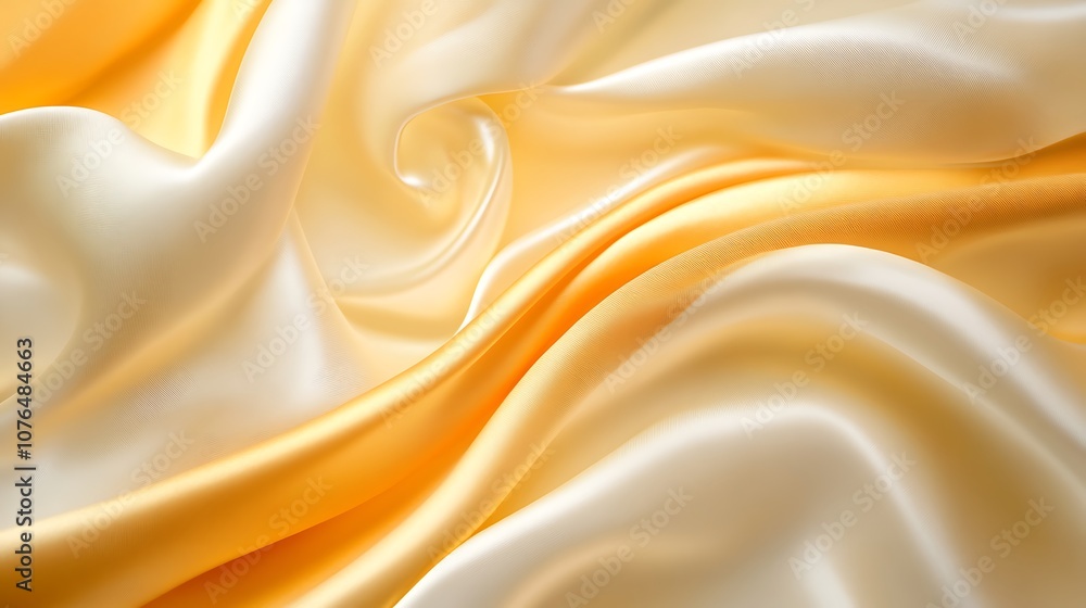 Obraz premium Abstract Background of Draped Satin Fabric in White and Yellow Tones