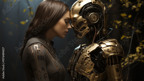 Kiss with robot and a girl AI lovers photo