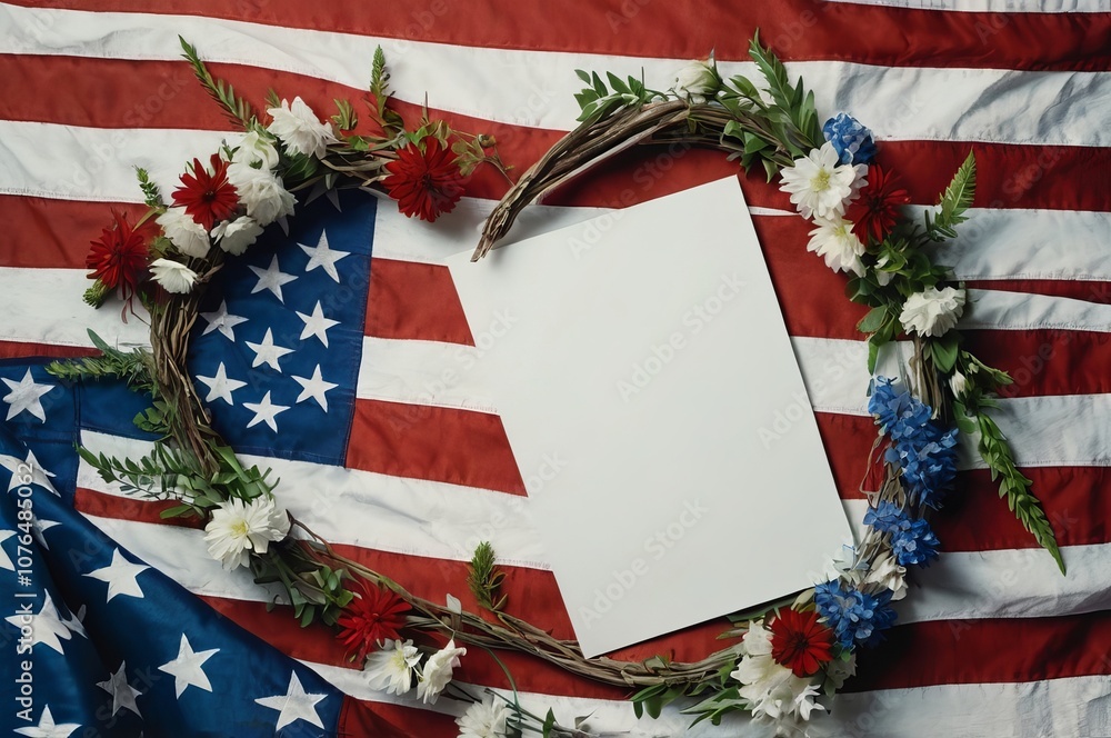 Patriotic Memorial Day Still Life Frame with American Flag Decorations Patriotic Memorial Day Still Life Frame with American Flag Decorations