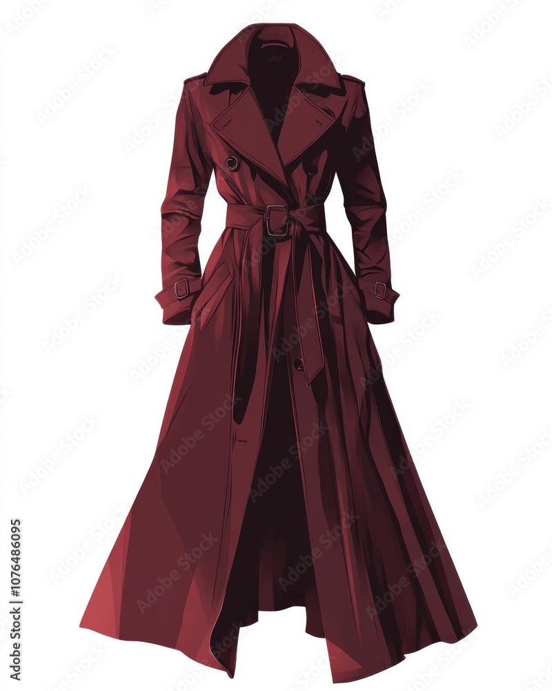 A red coat with a long skirt and a black belt A red coat with a long skirt and a black belt