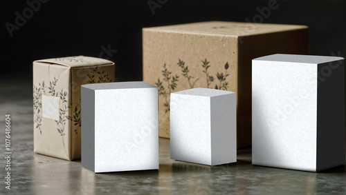 Mockup of white business boxes on a brown background