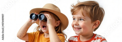 little explorer. child with binoculars photo