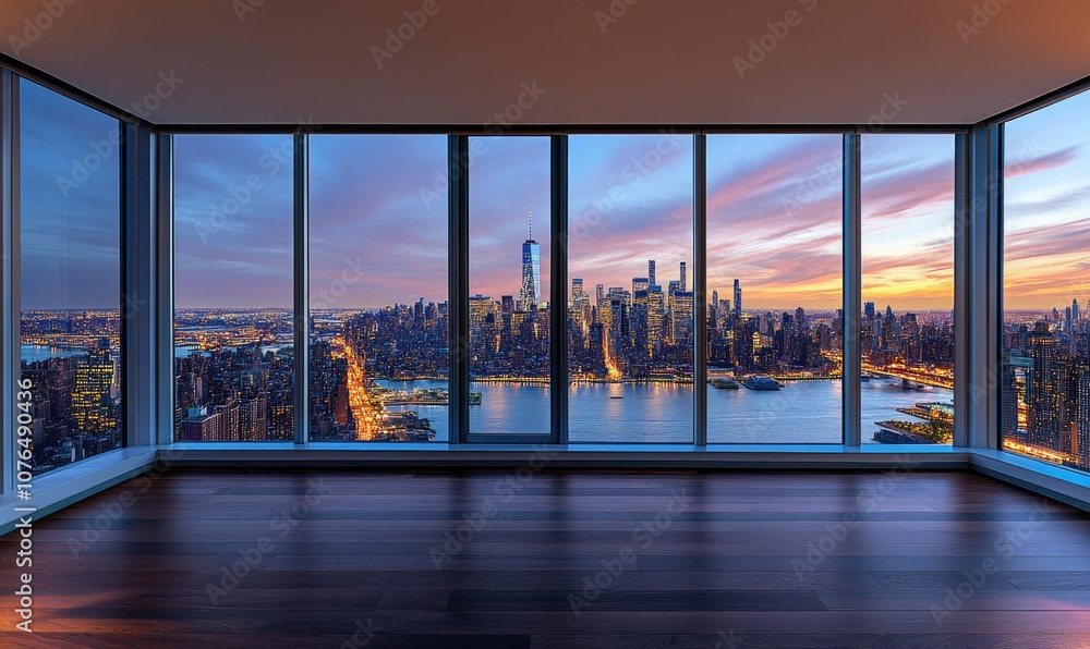 Fototapeta premium A large city view from a high floor with a view of the city