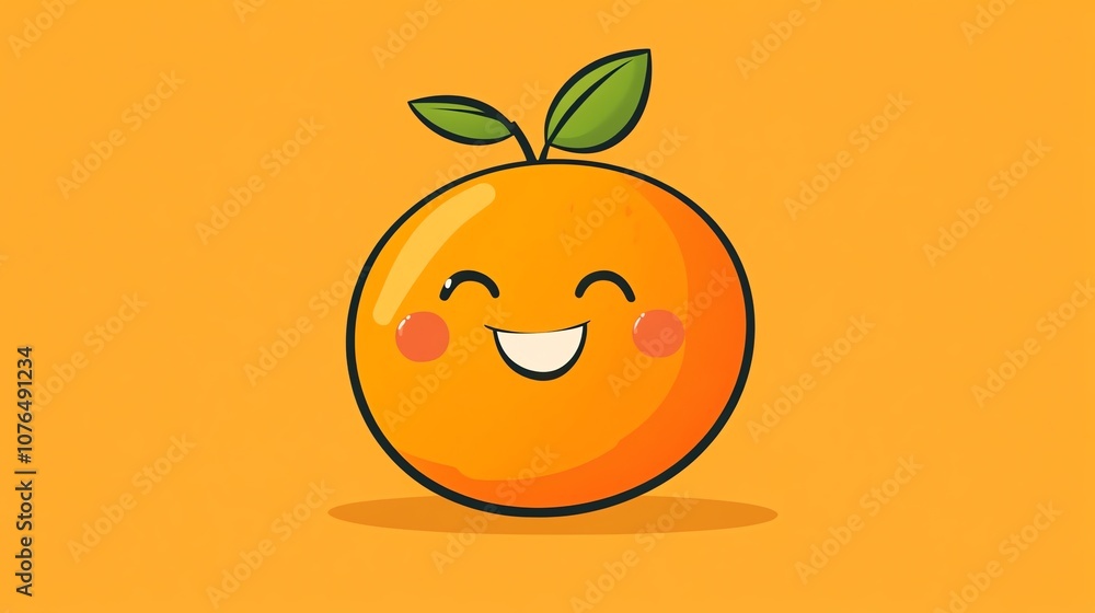 A cute cartoon orange with a smiling face on an orange background. A cute cartoon orange with a smiling face on an orange background.