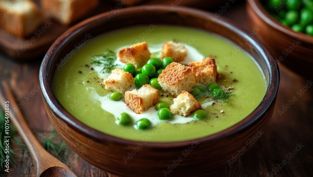 Creamy Pea Soup with Croutons and Fresh Dill Creamy Pea Soup with Croutons and Fresh Dill