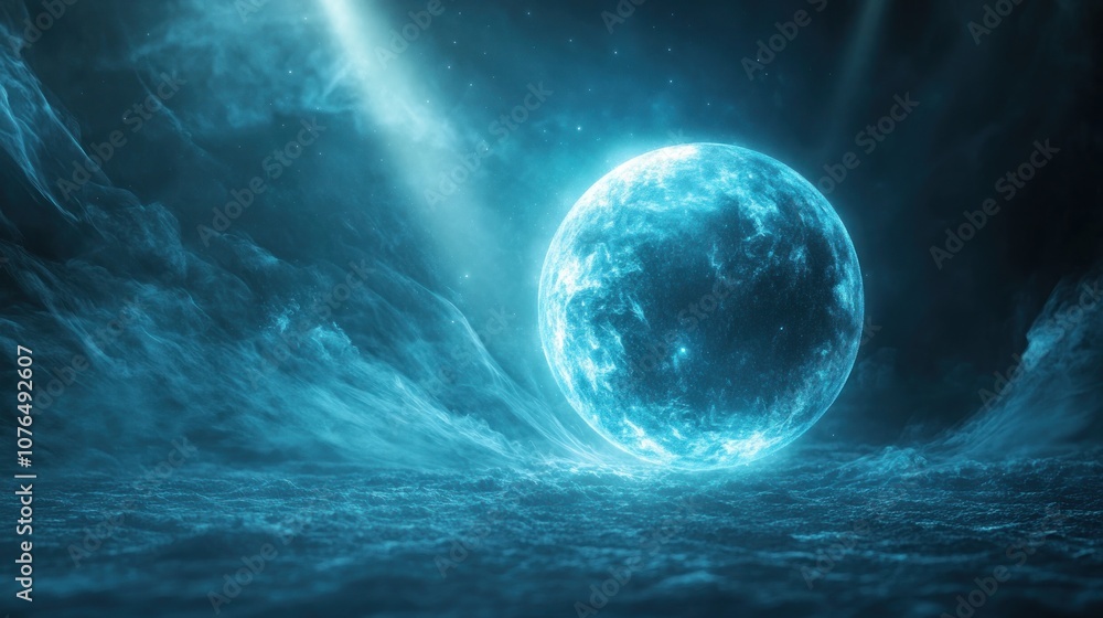 Celestial Glow: A Mystical Planet in a Blue Universe Celestial Glow: A Mystical Planet in a Blue Universe