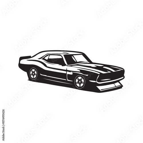 American 70s customized muscle car  line art silhouette vector  on a white background