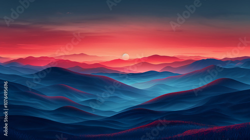 Vibrant Sunset Over Mountainous Landscape with Colorful Sky