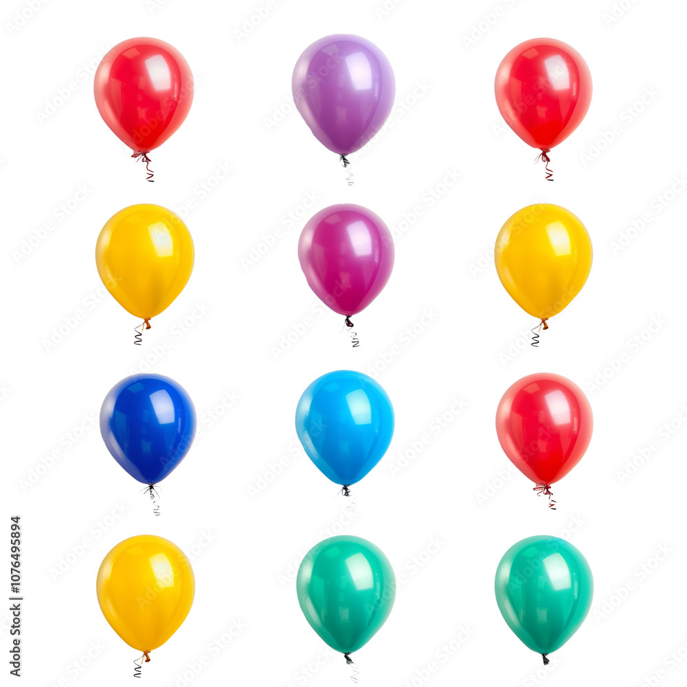 A set of different-colored latex balloons on a transparent background A set of different-colored latex balloons on a transparent background