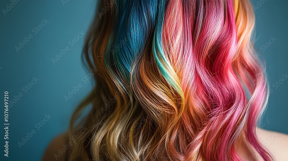Close-up of a Woman's Multicolored Wavy Hair Close-up of a Woman's Multicolored Wavy Hair