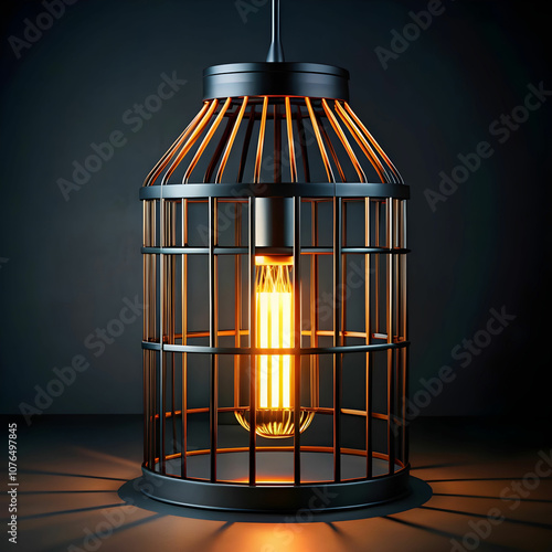 a caged lamp for use in an office setting in the table photo