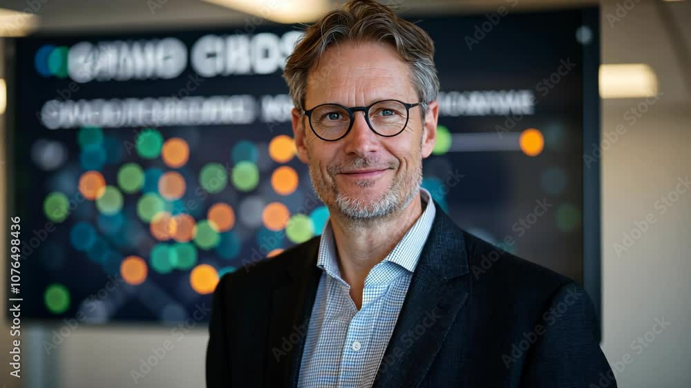 smiling smart middle age American businessman at modern office smiling smart middle age American businessman at modern office