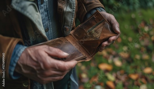 Wallpaper Mural A rich man holding an empty wallet, documentary photography, green background, close up shot of hands with vest and white shirt, shadow play, Torontodigital.ca