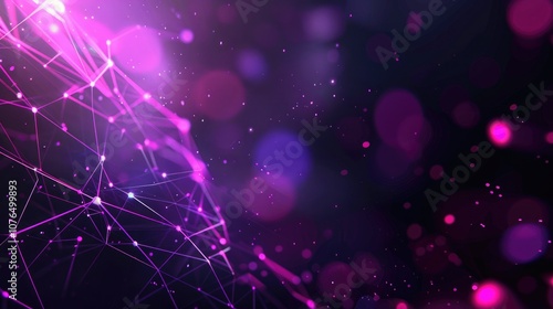 Abstract purple background with dots and lines, connection structure in low poly style. 