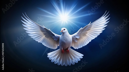 Majestic White Dove in Flight Isolated on a Pure White Background, Capturing the Essence of Peace and Freedom in Stunning Night Photography