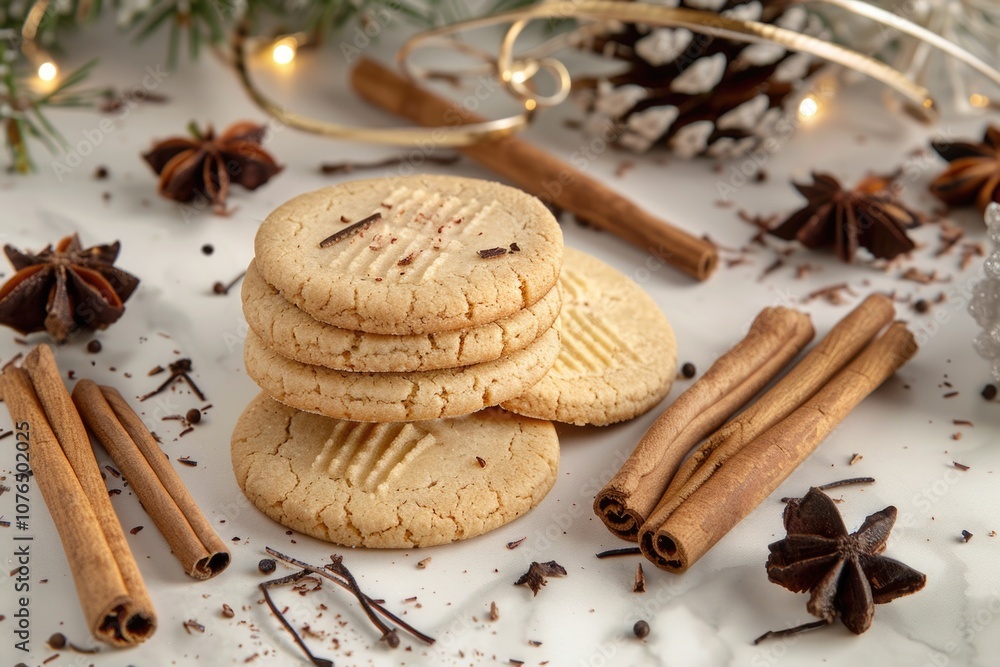 Fototapeta premium Freshly baked cookies arranged on a table for serving