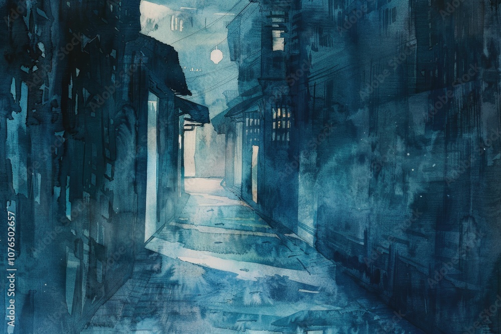 A narrow alley with a clock tower in the distance, perfect for use as a background or in urban-themed designs A narrow alley with a clock tower in the distance, perfect for use as a background or in urban-themed designs